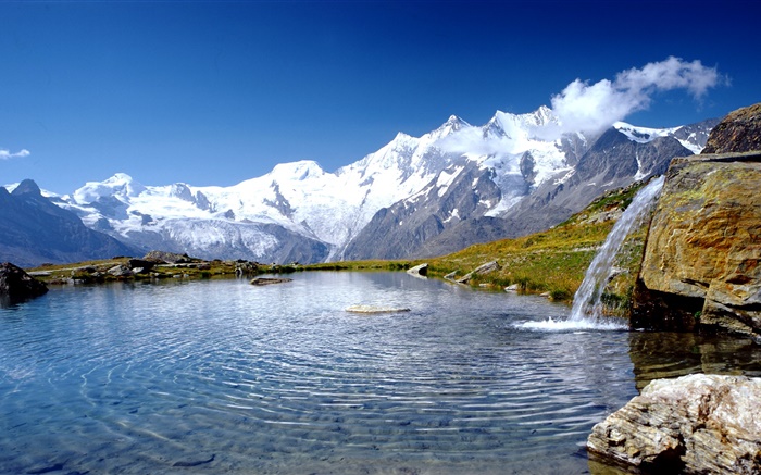 阿尔卑斯山，湖，云，蓝天 壁纸 图片