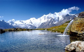 阿尔卑斯山，湖，云，蓝天
