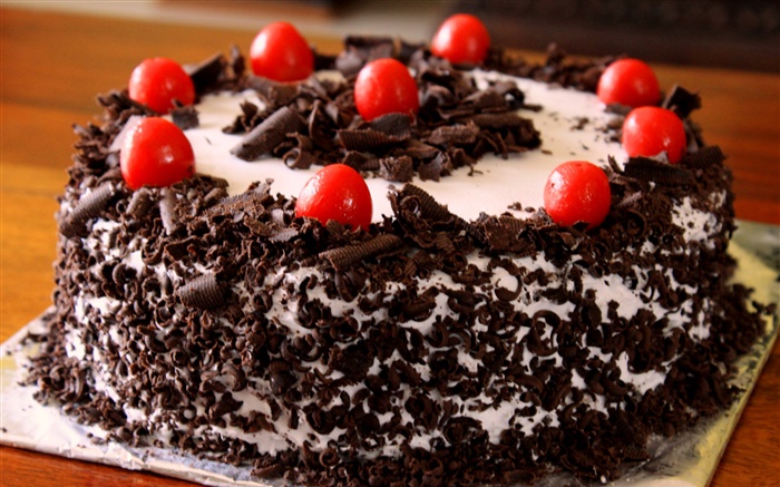 黑森林蛋糕，红色浆果 壁纸 图片