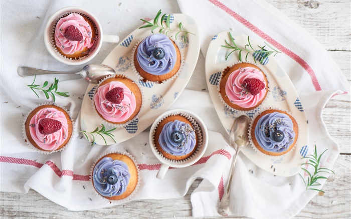 蓝莓松饼，糕点，甜的食物 壁纸 图片