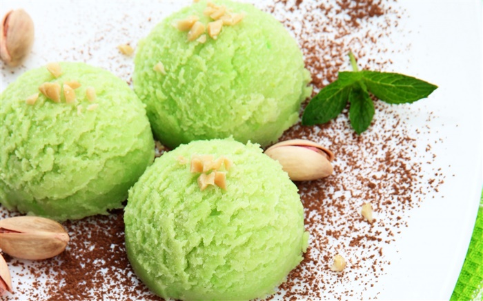 绿色冰淇淋，坚果，甜食 壁纸 图片