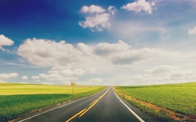 绿草如茵，公路，高速公路，云