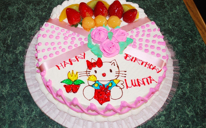 快乐生日蛋糕，玫瑰，小猫 壁纸 图片