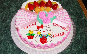 快乐生日蛋糕，玫瑰，小猫 高清壁纸
