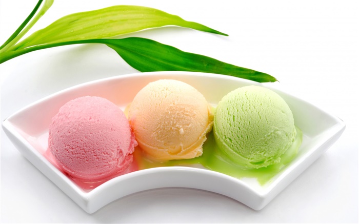 冰淇淋球，丰富多彩，粉橙绿 壁纸 图片