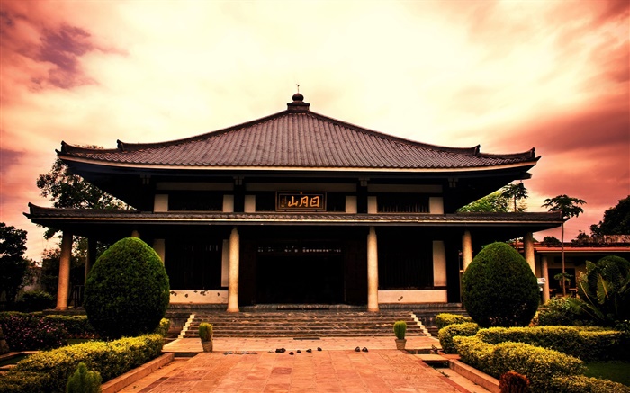 日本，寺，云，黄昏 壁纸 图片