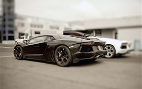 在停车场兰博基尼Aventador超级跑车黑色 高清壁纸