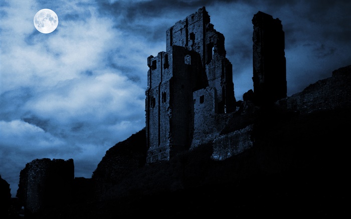 夜，月亮，废墟，堡垒，云 壁纸 图片