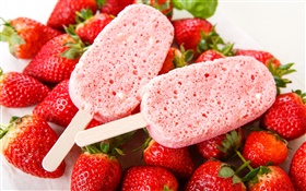 粉色冰淇淋，草莓，甜点 高清壁纸