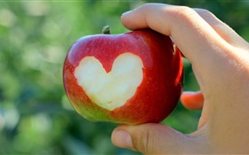 红苹果，爱的心，手 高清壁纸