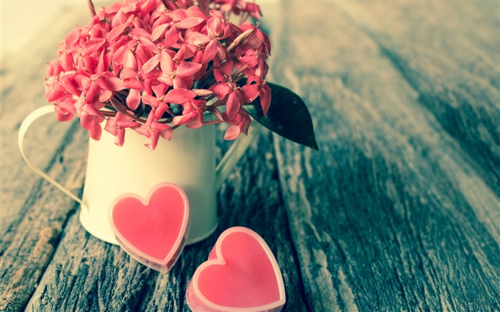 红色的花朵，花束，糖果，爱的心，情人节 壁纸 图片