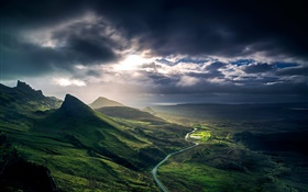 苏格兰，英国，山，云，丘陵，河流 高清壁纸