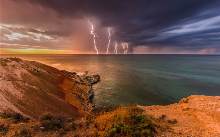 南澳大利亚州，风暴，云，闪电，海，海岸 壁纸 图片