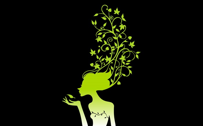 春姑娘，植物，树叶，黑色背景，矢量图片 壁纸 图片