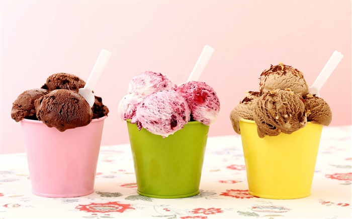 三种冰淇淋，巧克力，覆盆子，甜点 壁纸 图片