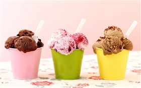 三种冰淇淋，巧克力，覆盆子，甜点 高清壁纸