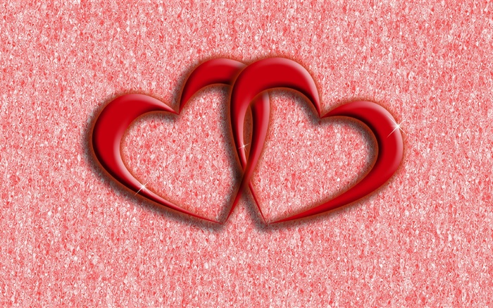 两个红色的爱的心，抽象的背景 壁纸 图片