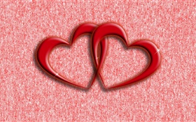 两个红色的爱的心，抽象的背景 高清壁纸