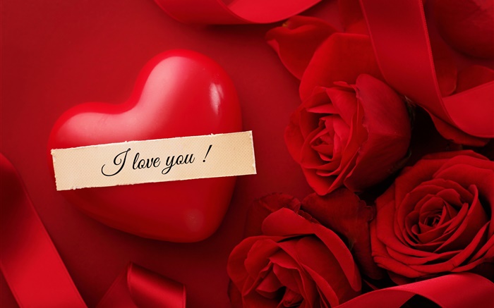 情人节，我爱你，心脏，红玫瑰的花 壁纸 图片