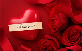 情人节，我爱你，心脏，红玫瑰的花 高清壁纸