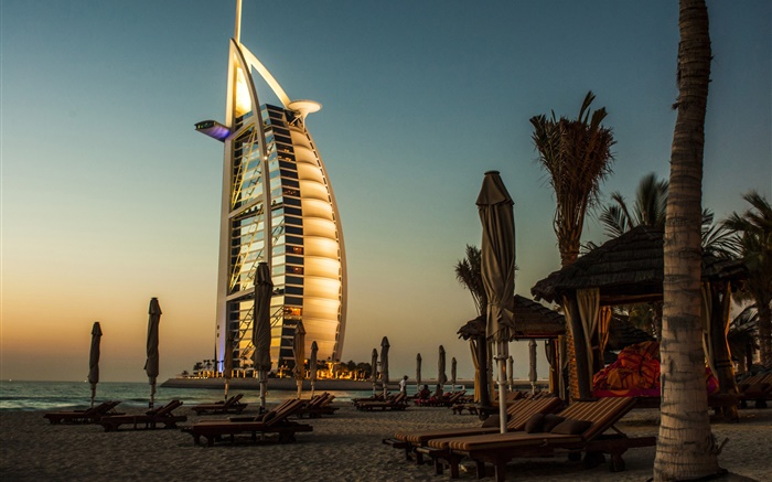 迪拜，酒店，海，日落 壁纸 图片