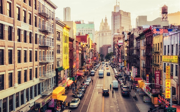 曼哈顿，美国，纽约，东百老汇，唐人街，街道，汽车 壁纸 图片