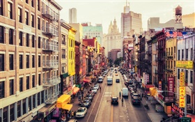 曼哈顿，美国，纽约，东百老汇，唐人街，街道，汽车 高清壁纸