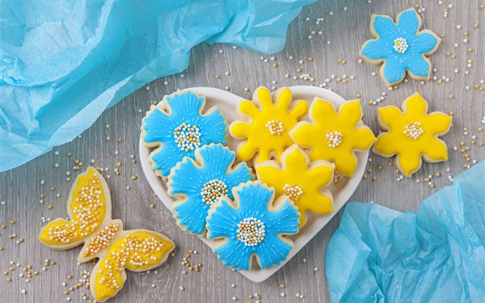 饼干，花，蝴蝶，爱的心，珠 壁纸 图片