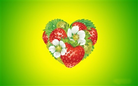 爱的心，鲜花，草莓，创意设计 高清壁纸
