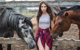 女孩和两匹马