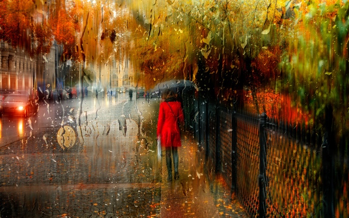 雨，城市，人，水，雨伞 壁纸 图片