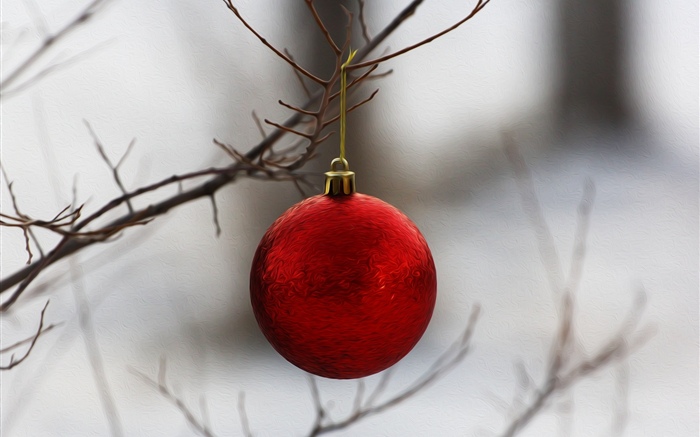 红色圣诞球，树枝 壁纸 图片