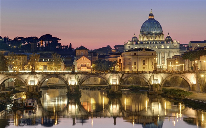 罗马，哥特式，旧城区，城市，灯，桥，河 壁纸 图片