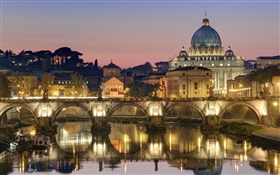 罗马，哥特式，旧城区，城市，灯，桥，河 高清壁纸