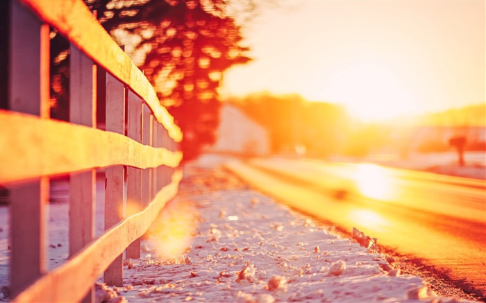 篱笆，日落，眩光 壁纸 图片