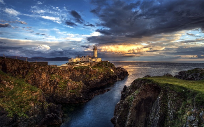 爱尔兰, 灯塔, 海, 岩石, 日落 壁纸 图片
