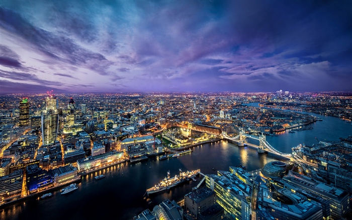 伦敦，城市夜，河，桥梁，灯，英国 壁纸 图片
