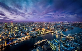伦敦，城市夜，河，桥梁，灯，英国 高清壁纸