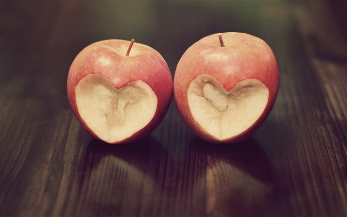 两个苹果，爱的心 壁纸 图片
