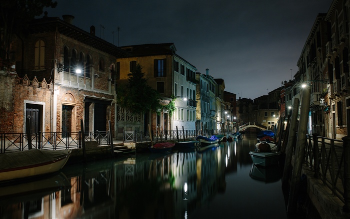 威尼斯, 意大利, 河流, 房子, 桥梁, 夜晚 壁纸 图片