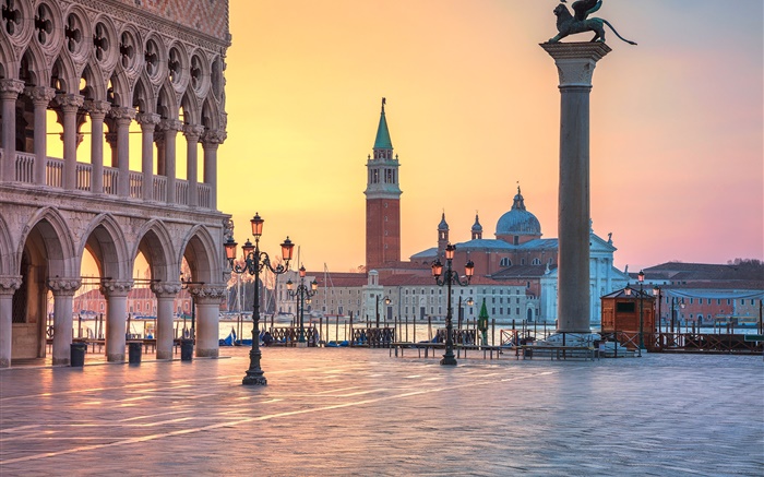 意大利，威尼斯，灯，街，河 壁纸 图片