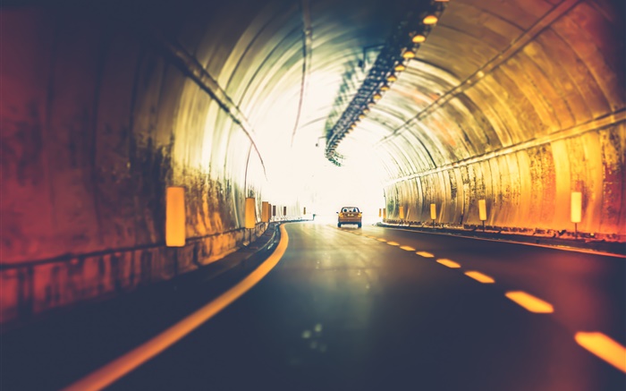 隧道，汽车，灯光，道路 壁纸 图片